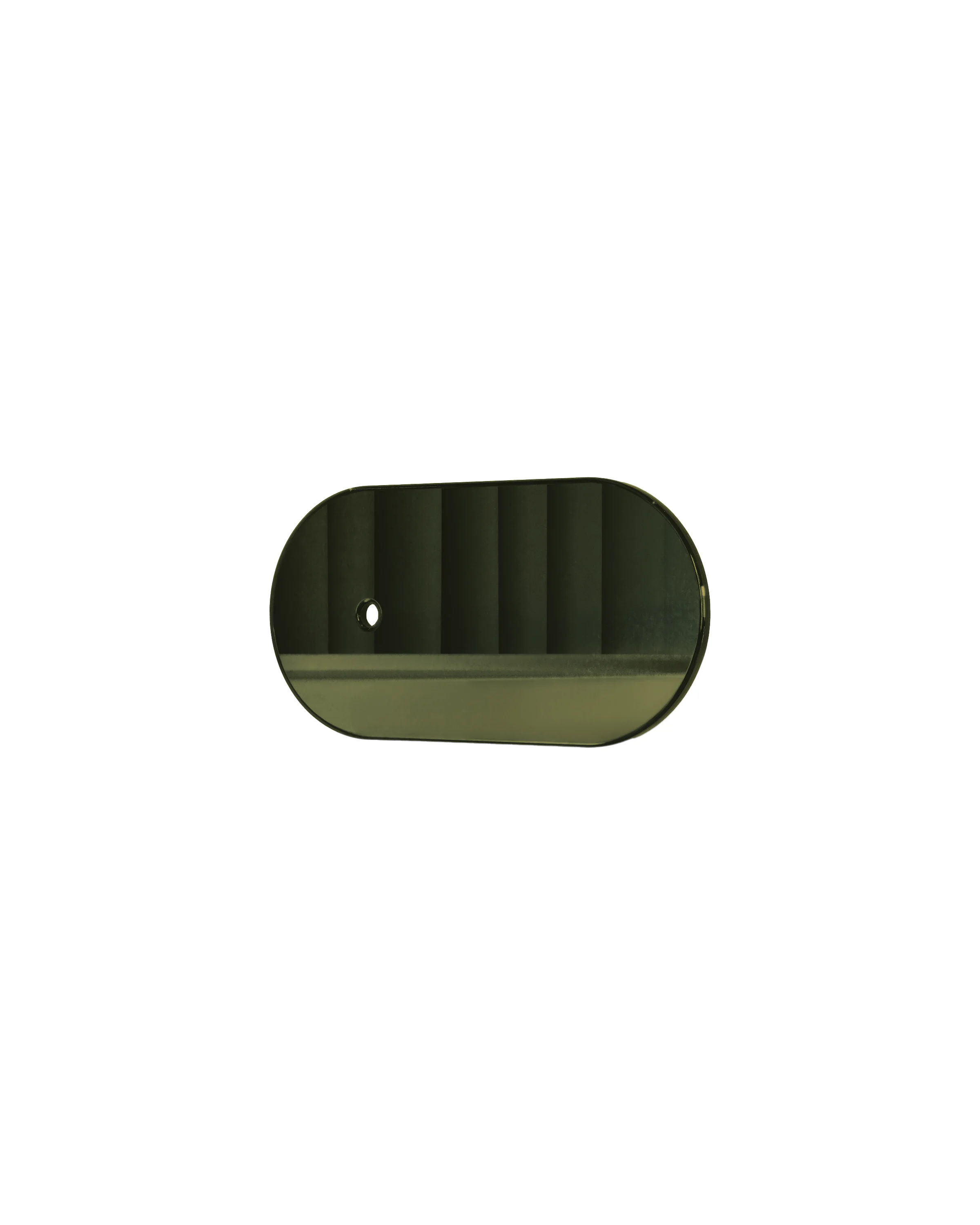 Oval, green pad with rounded sides, with a small, round hole on the left. The pad is placed on a white background. 
